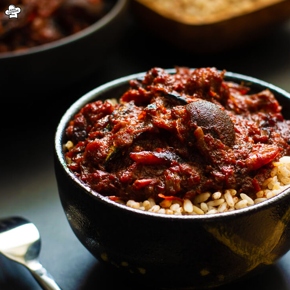 Red Ofada Sauce with Ofada Rice Nigerian Foods Ama Cuisine Meals Drinks